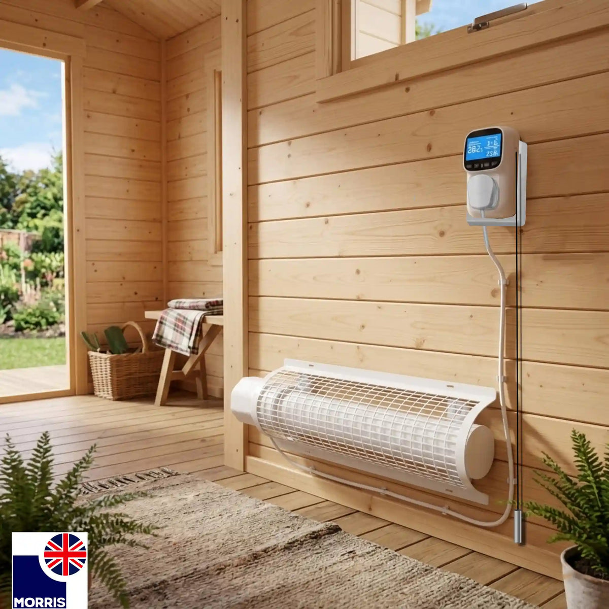 Morris 4ft tubular heater with thermostat and guard 4ft ideal for the shed