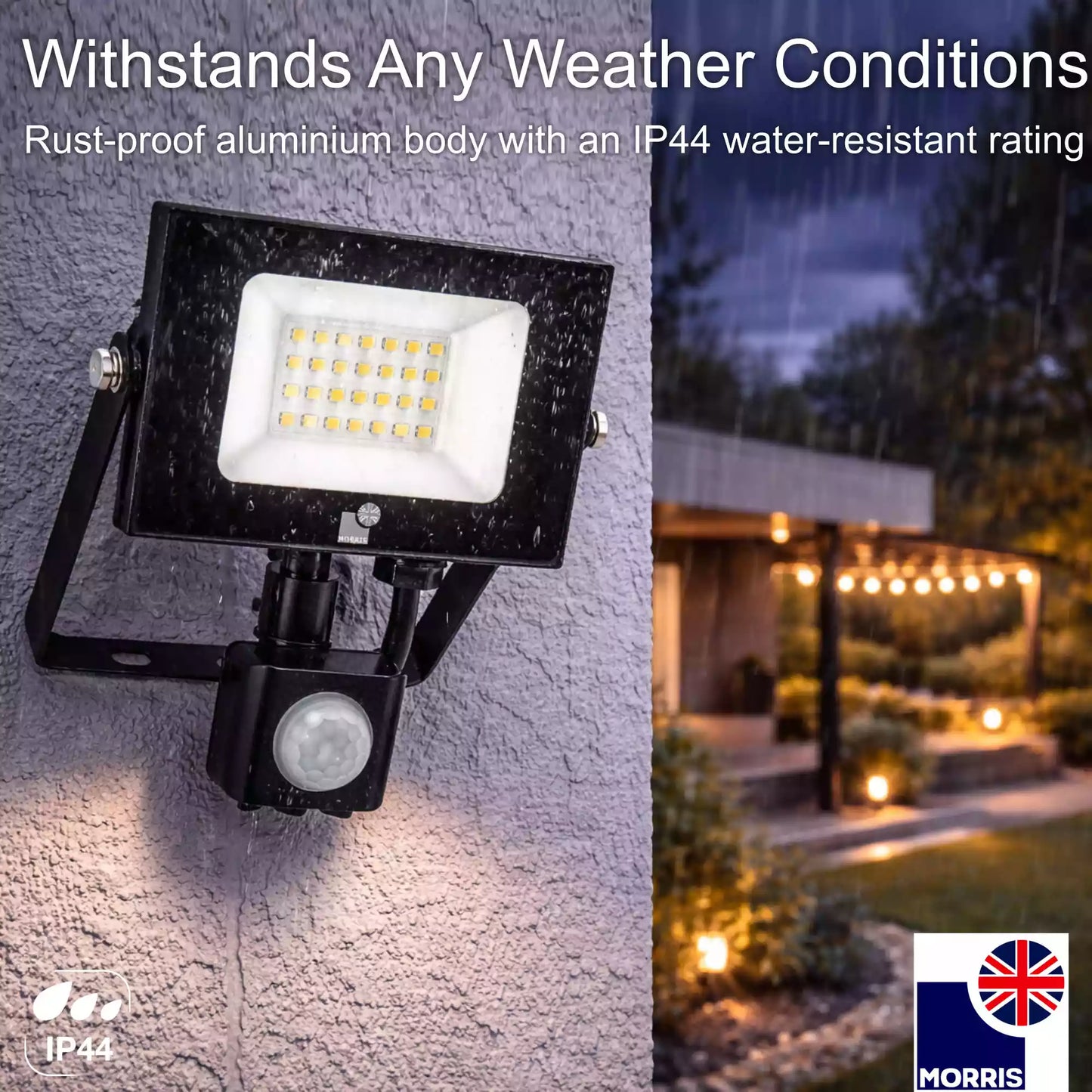 Morris LED long range pir floodlight 20w withstands any weather conditions