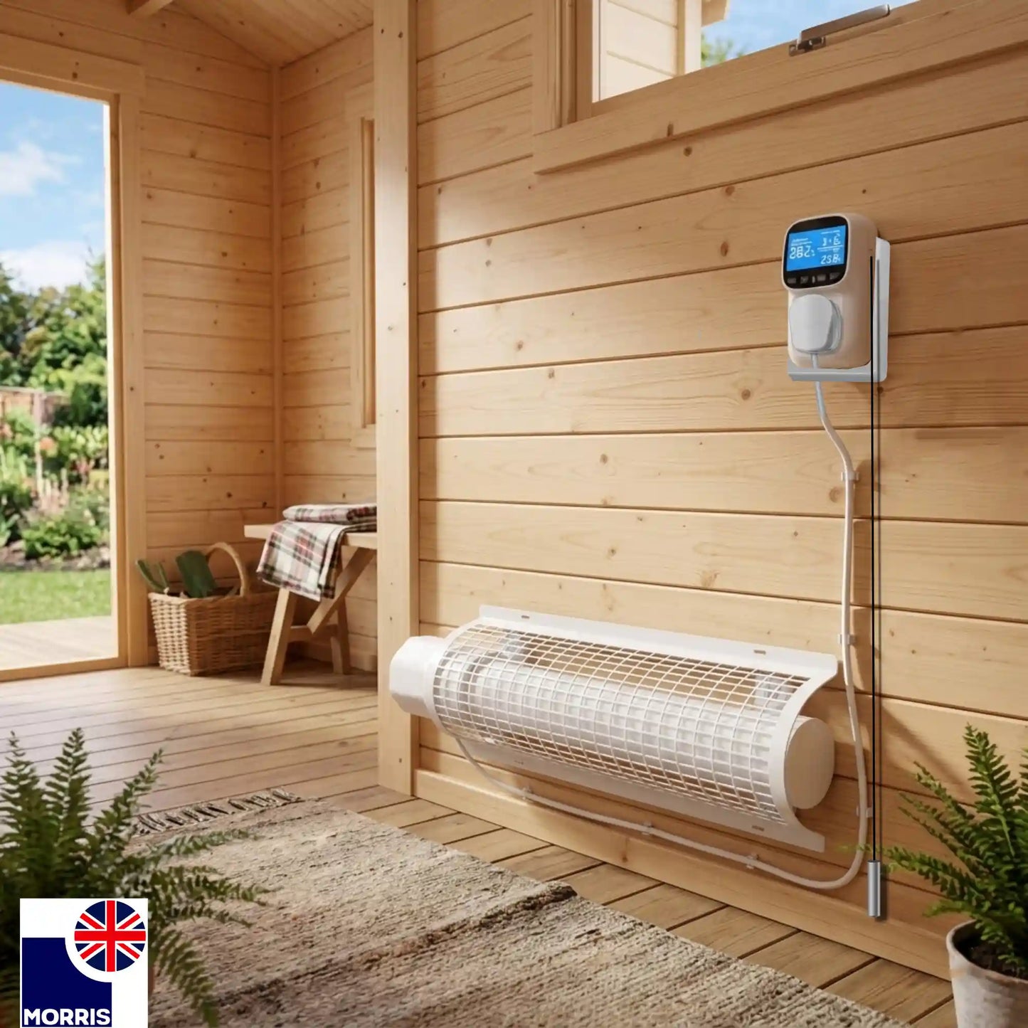 Morris heater with thermostat and guard 3ft ideal for the shed