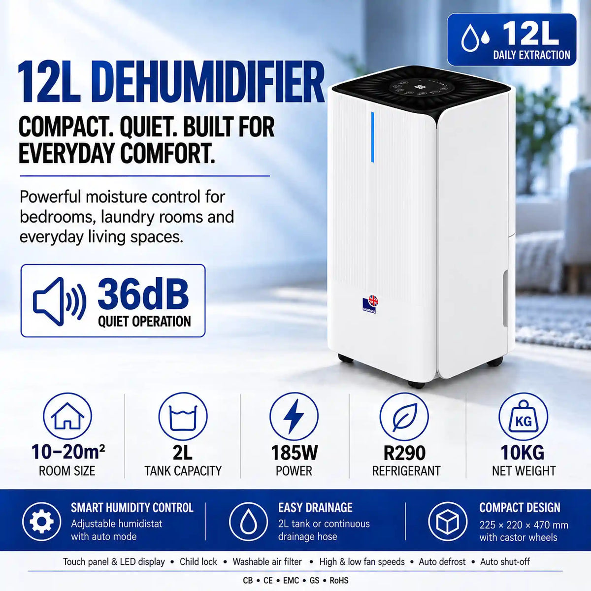12l dehumidifier uk specs MOR12L DHE