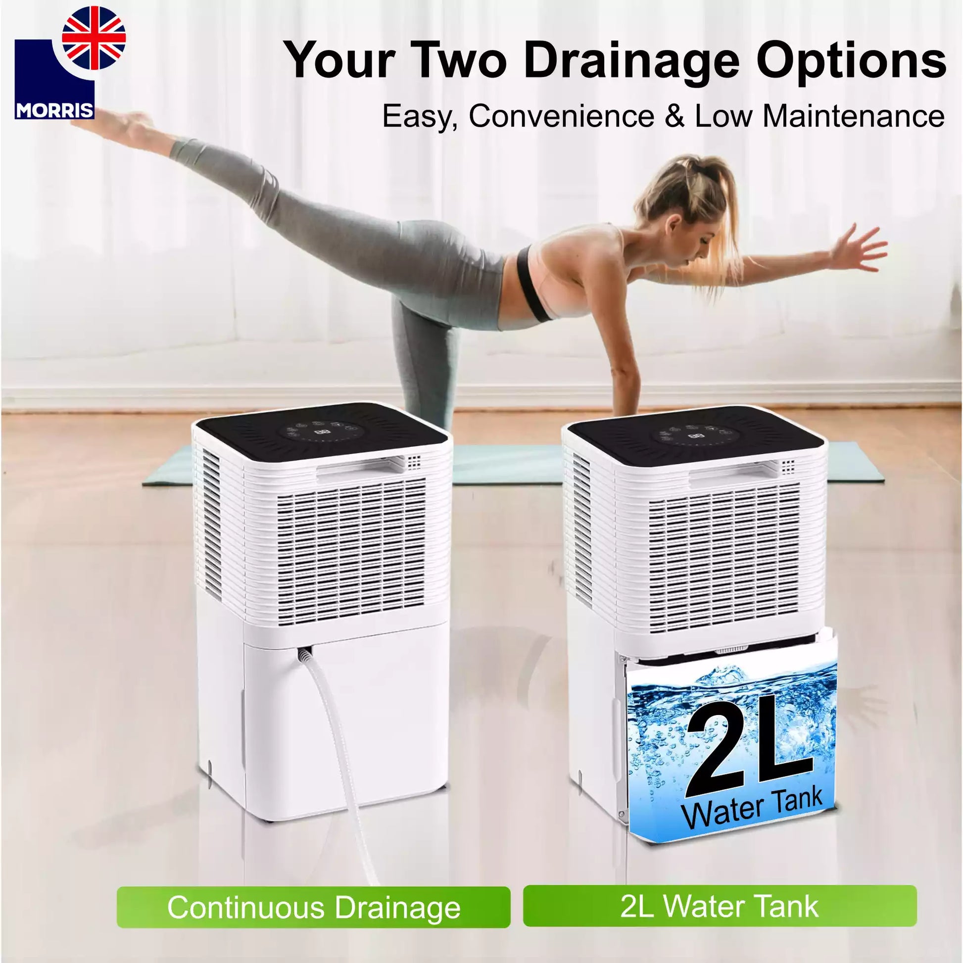 Morris 12L quietest dehumidifier with 2 drainage options