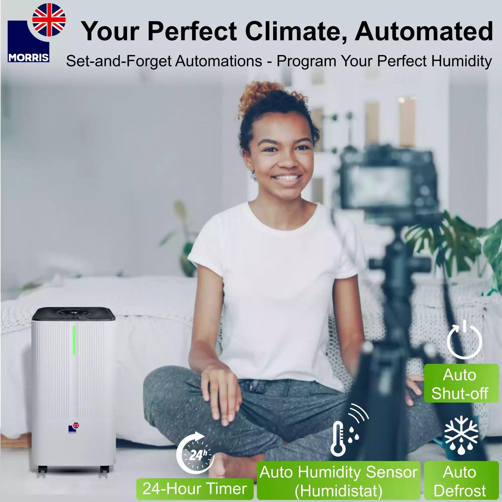 Morris 12L silent dehumidifier for bathroom dehumidifier set and forget