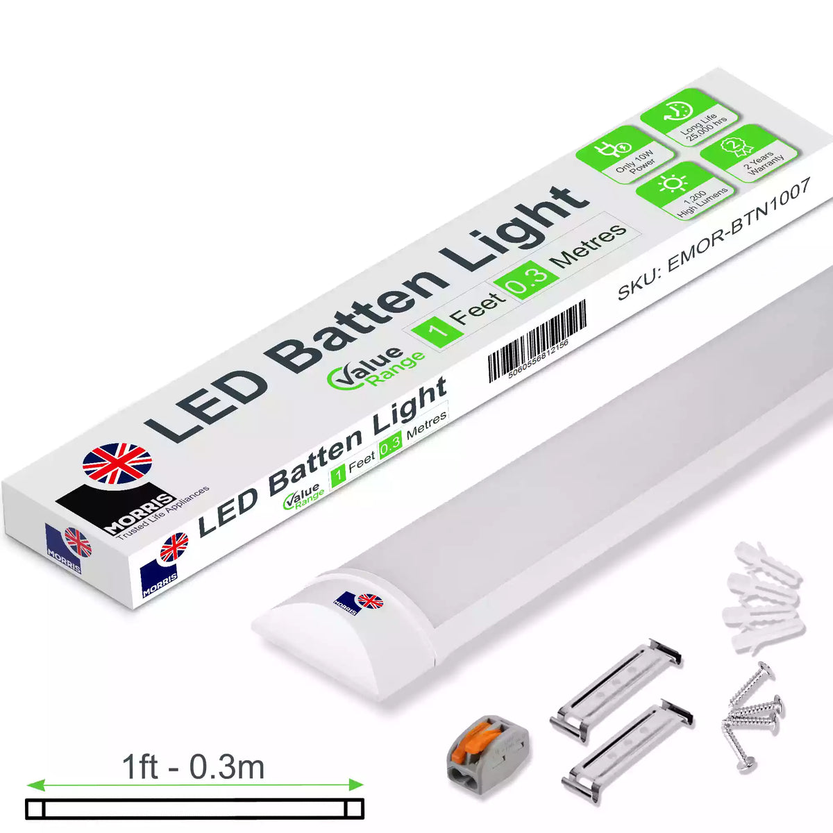 Morris Slimline Lightweight 1ft LED Tube Light - Value Range