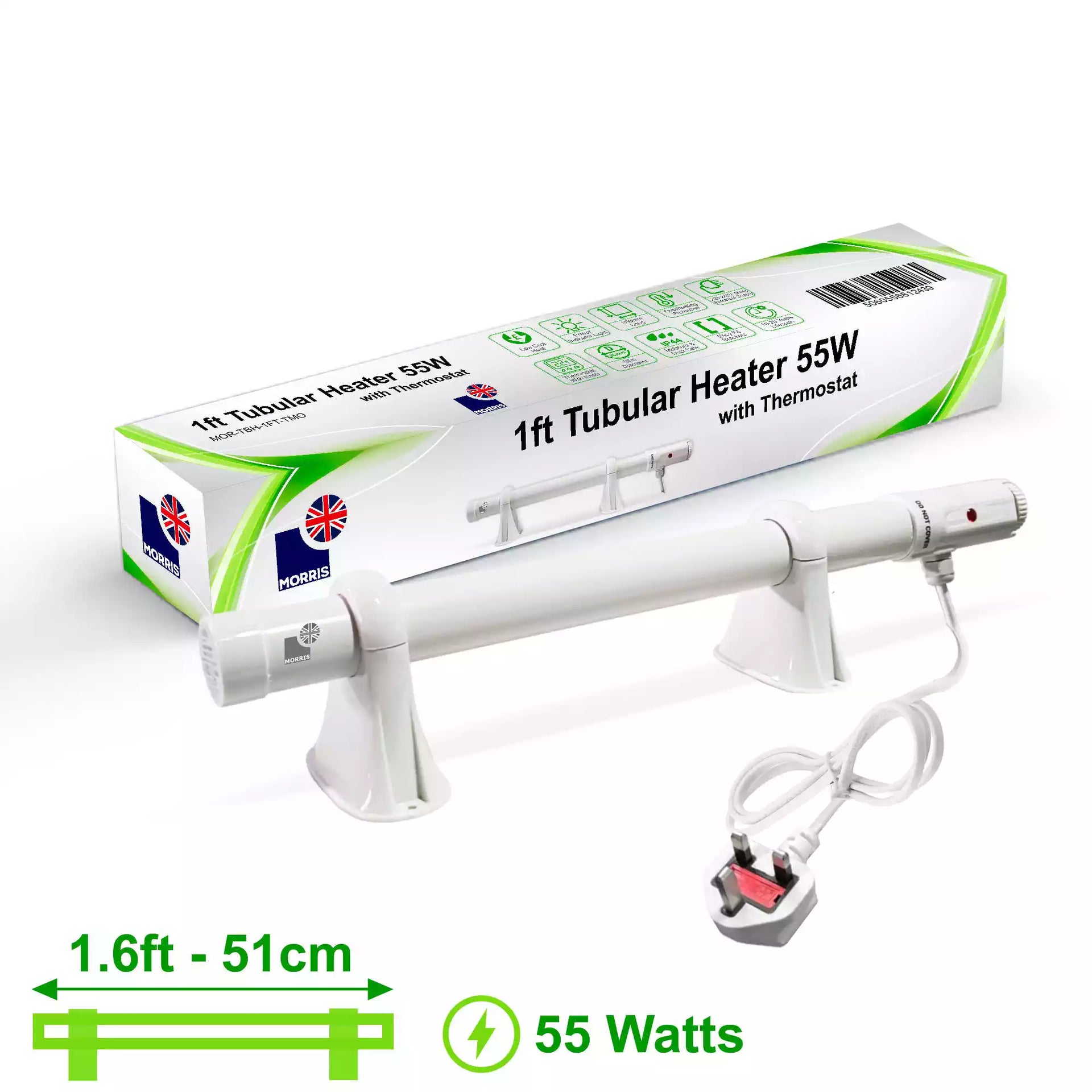 1ft Tubular Heater Thermostat Slimline 55 Watts Thermostat Heat Range