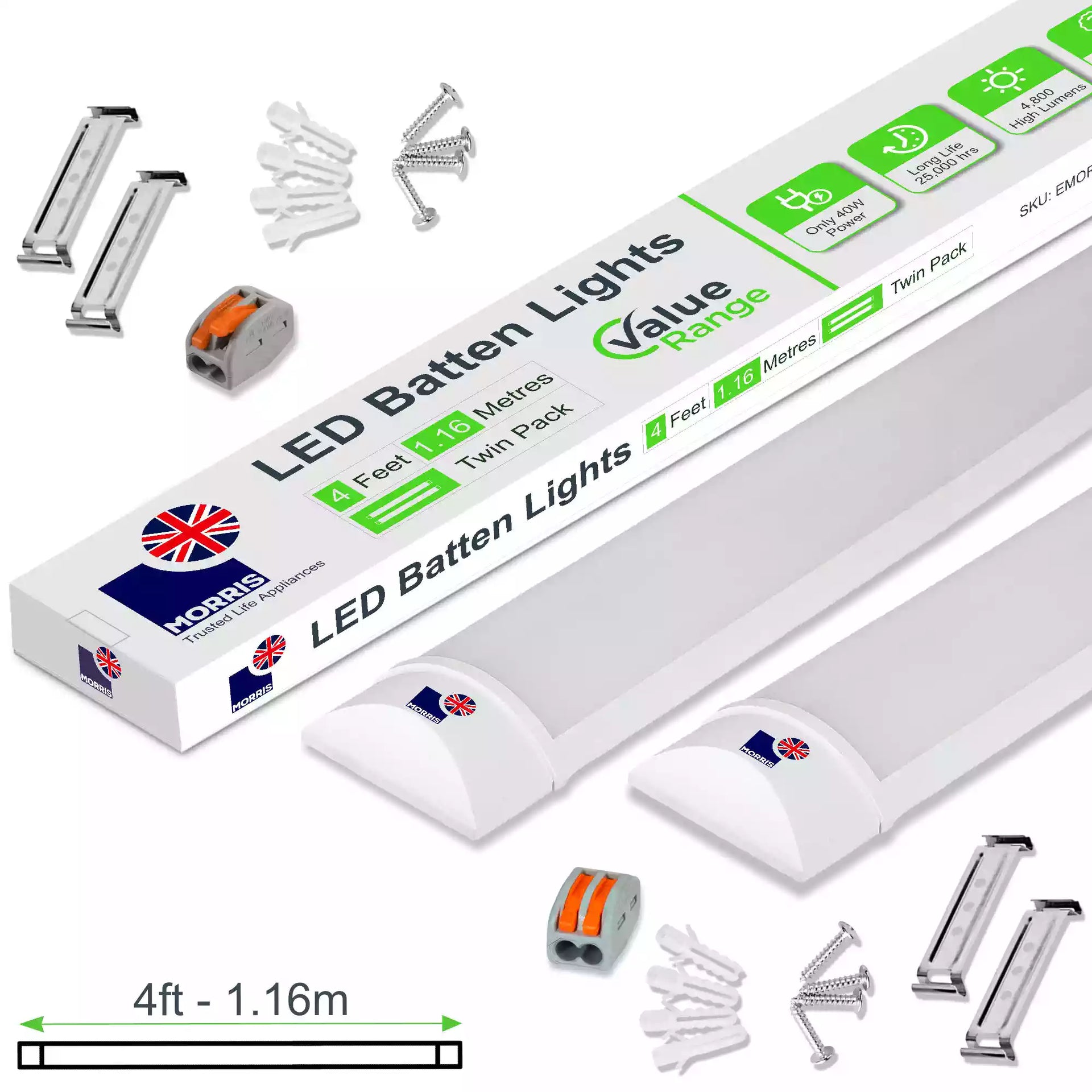 Slimline Lightweight 4ft Twin LED Tube Light Value Range