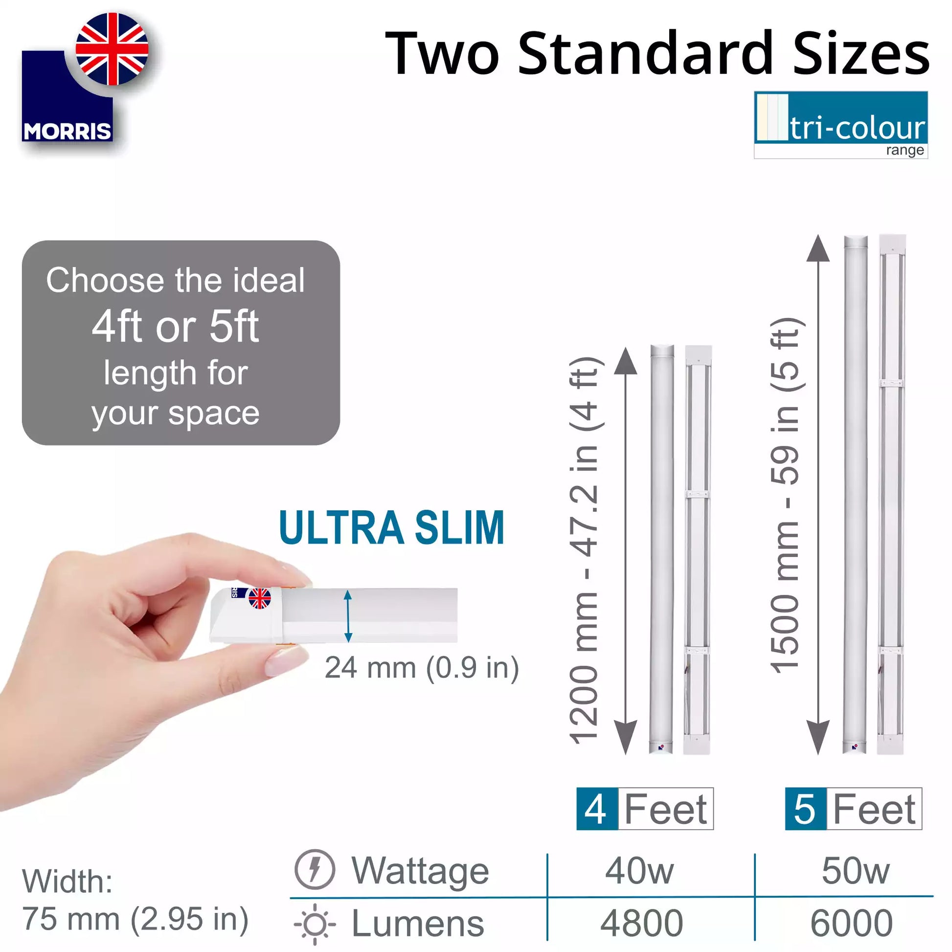 Morris 5ft colour changing batten light two standard sizes
