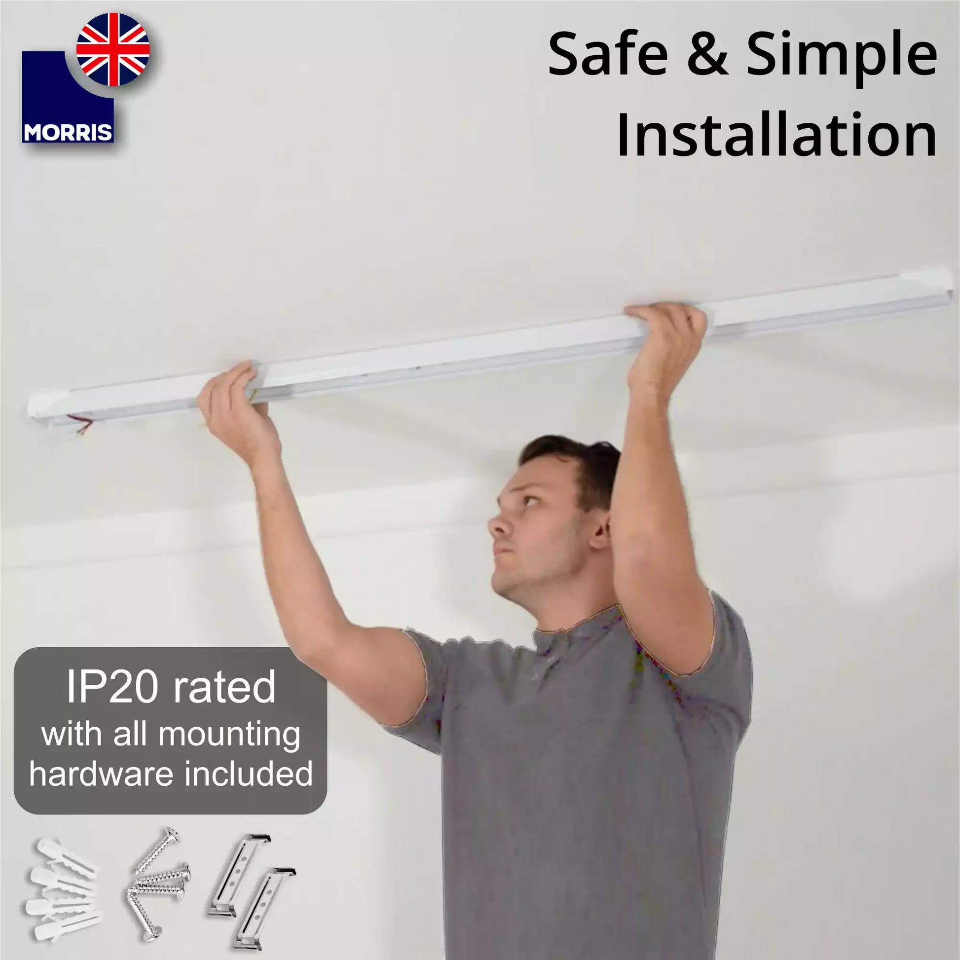 Morris 5ft tri colour led batten light safe and simple installation