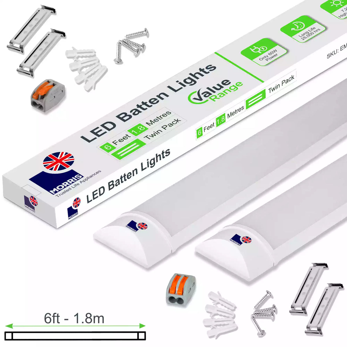 Slimline Lightweight 6ft Twin LED Tube Light Value Range