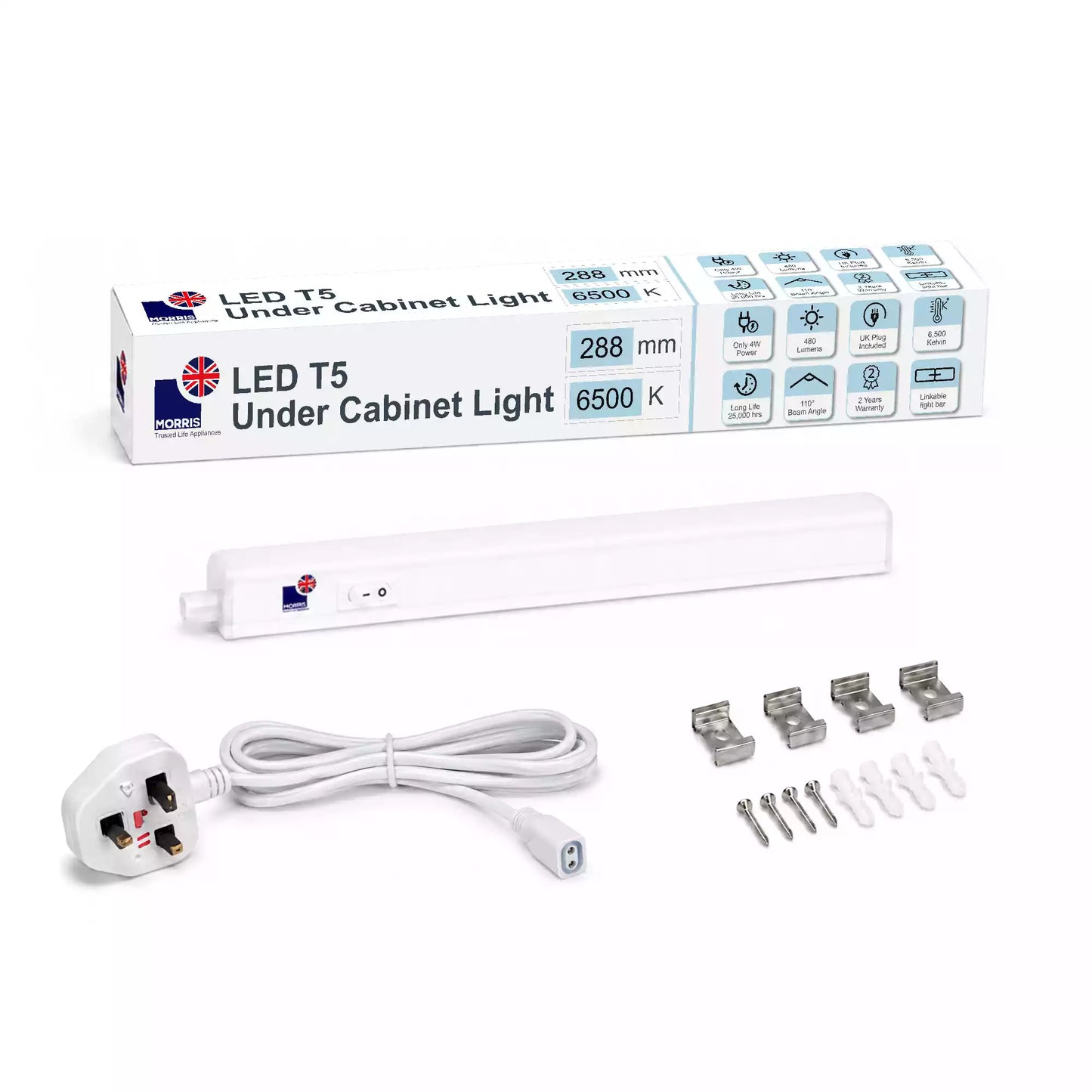Morris LED Cabinet Lighting 288mm T5 Connectable 3000 or 6500K 1-4 packs