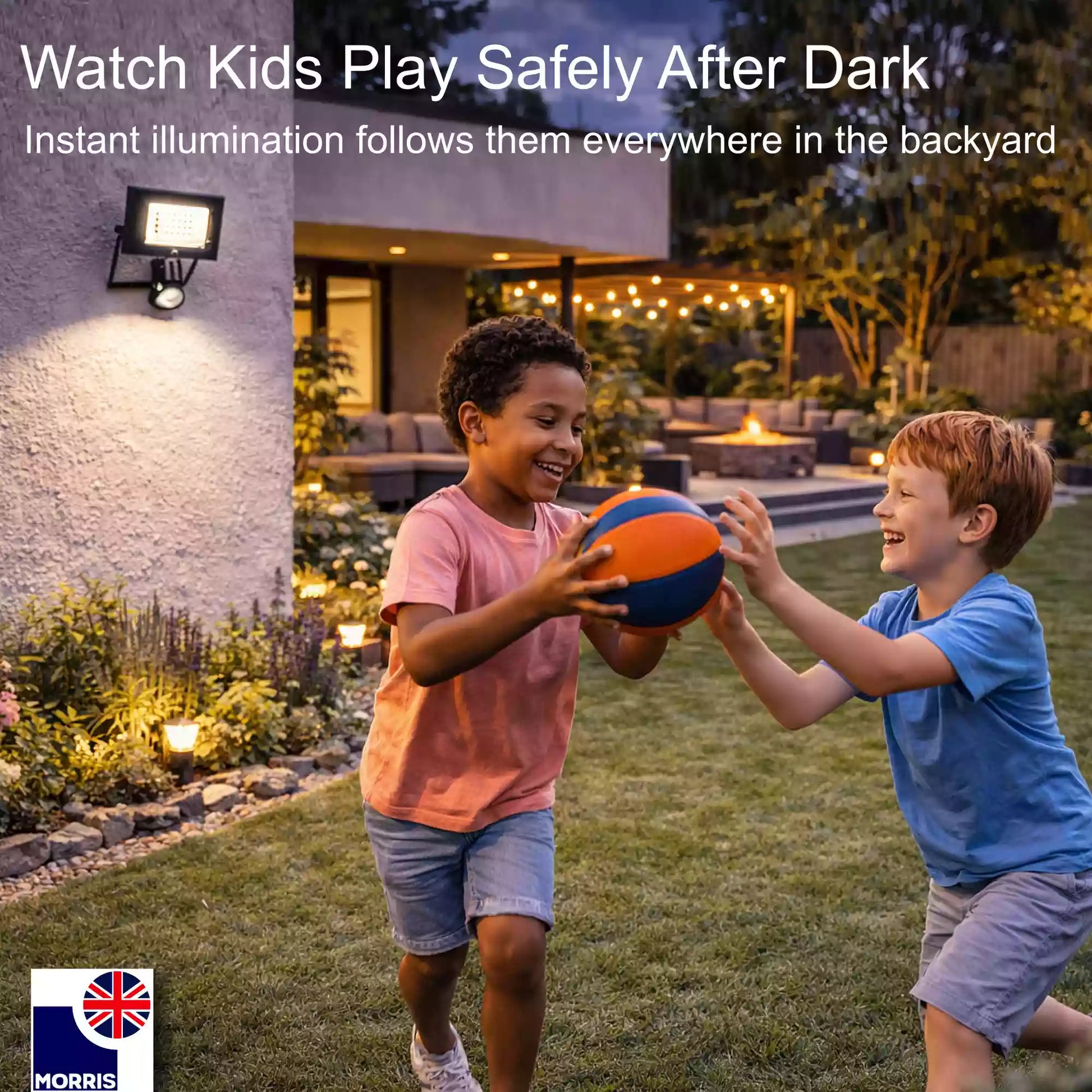 Morris LED floodlight remote control security light watch kids play safely after dark