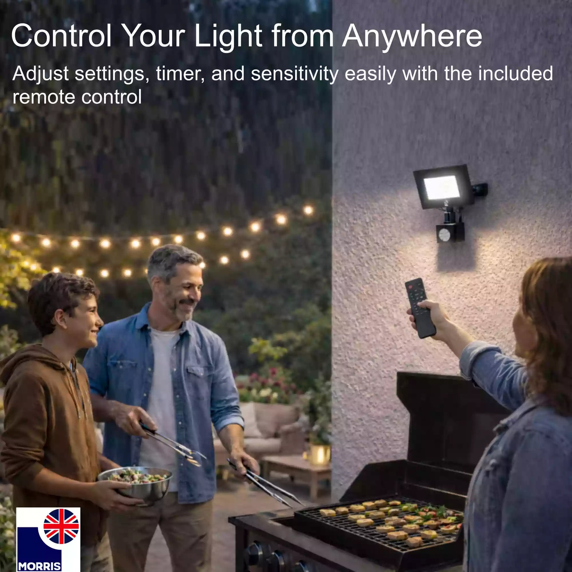 Morris LED floodlight security light with remote control control your light from anywhere