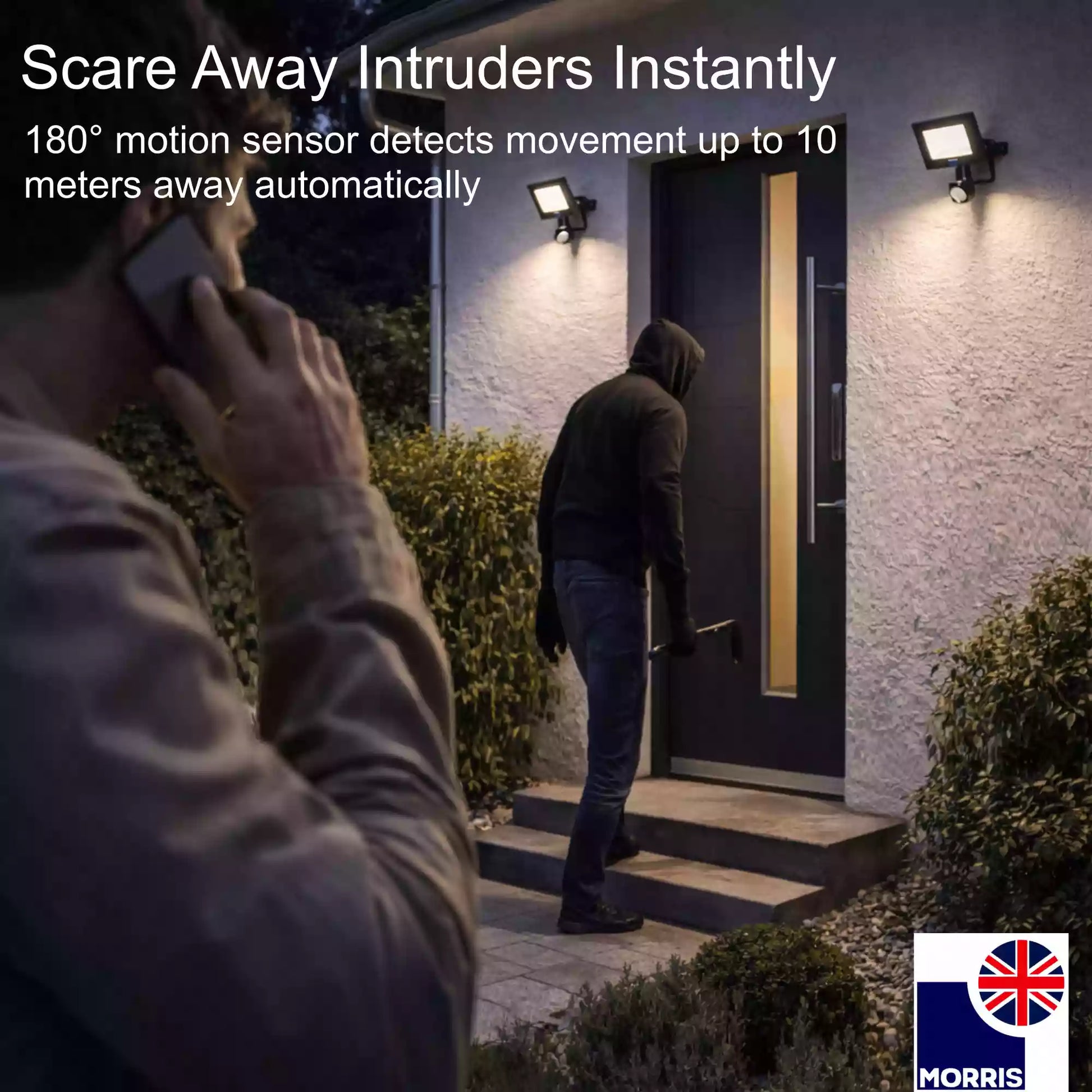 Morris LED floodlight security light with remote control scare away intruders instantly