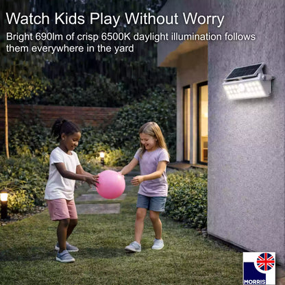 Morris LED solar security light with motion sensor watch kids play without worry