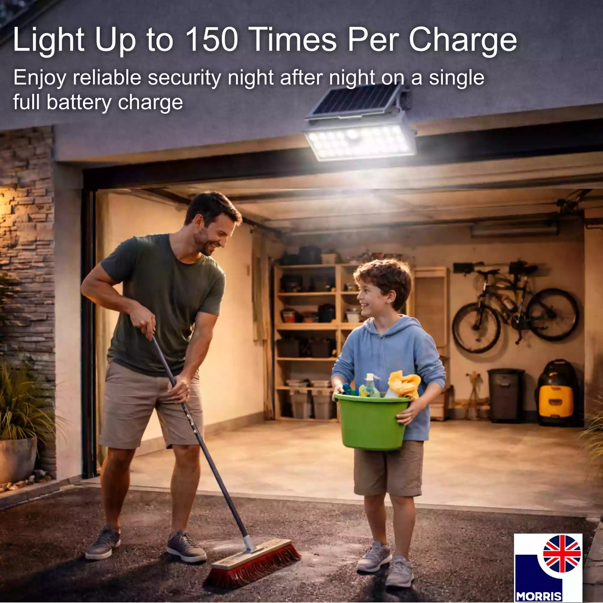 Morris LED solar security light with motion sensor with light up to 150 times per charge