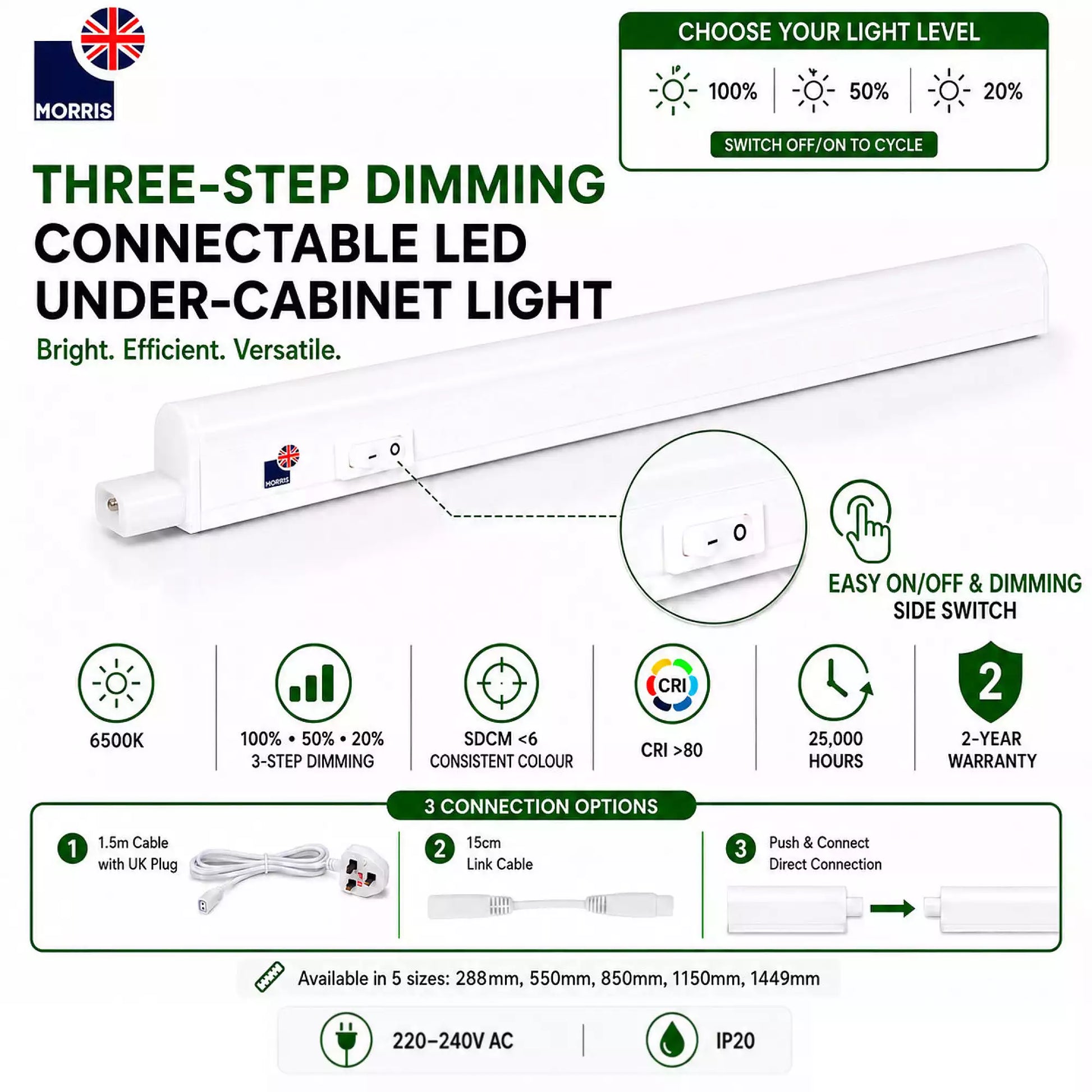 Morris T5 led under cabinet kitchen lights specs