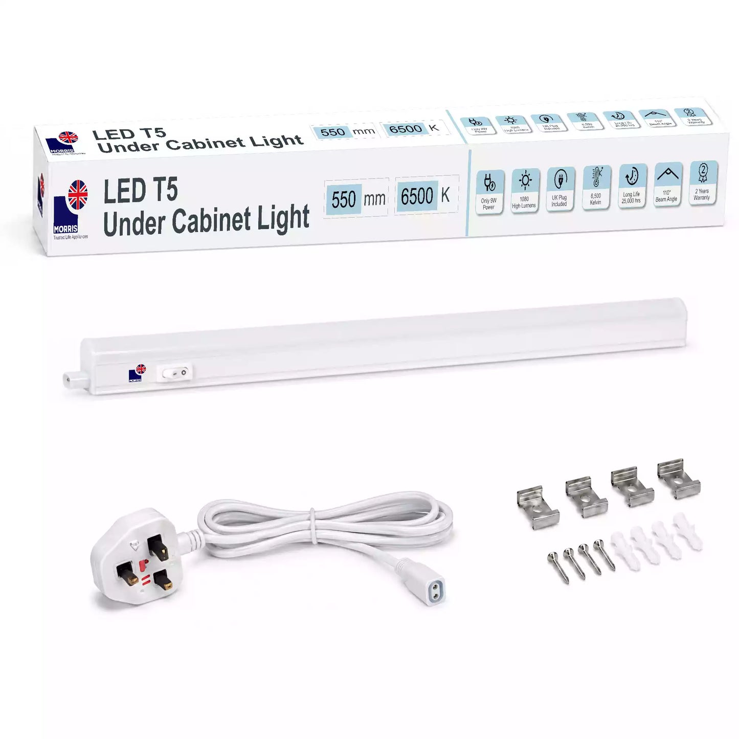 Morris Cabinet Lighting LED T5 Connectable 550mm 3000 or 6500K 1-4 packs