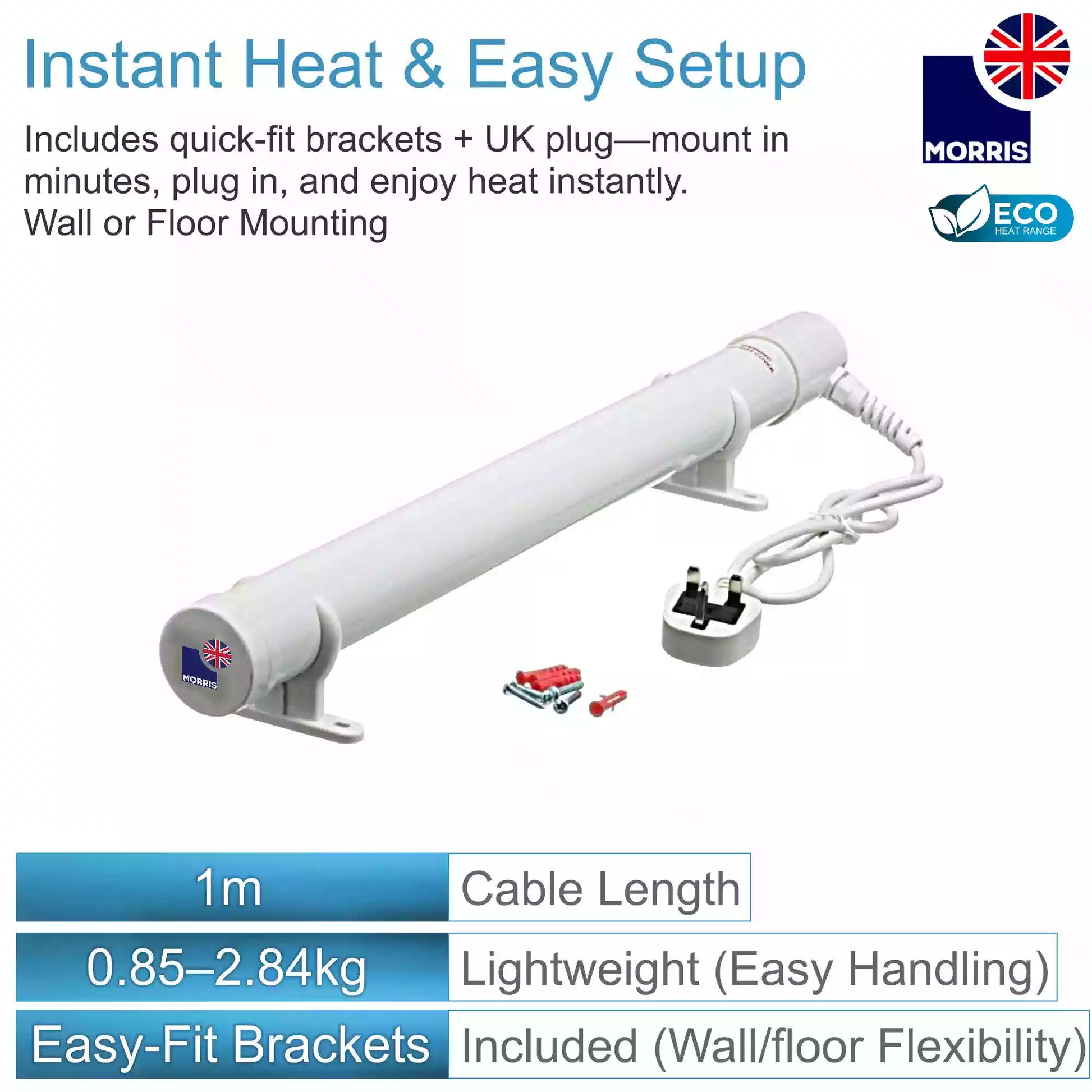 Morris eco range tubular heaters effortless installation and instant heat
