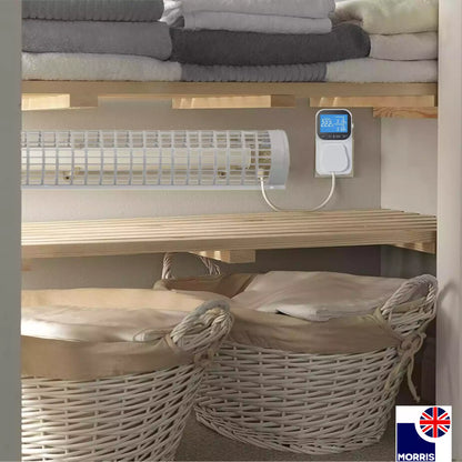 Morris heater with thermostat and guard 3ft ideal for the cupboard 