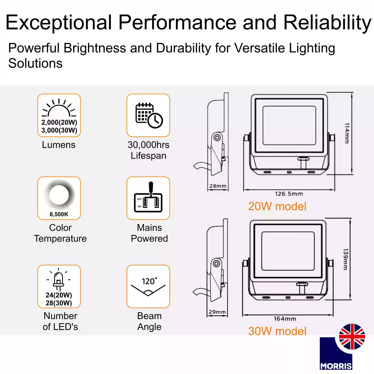 Morris led 20w outdoor or indoor floodlight exceptional performance and reliability
