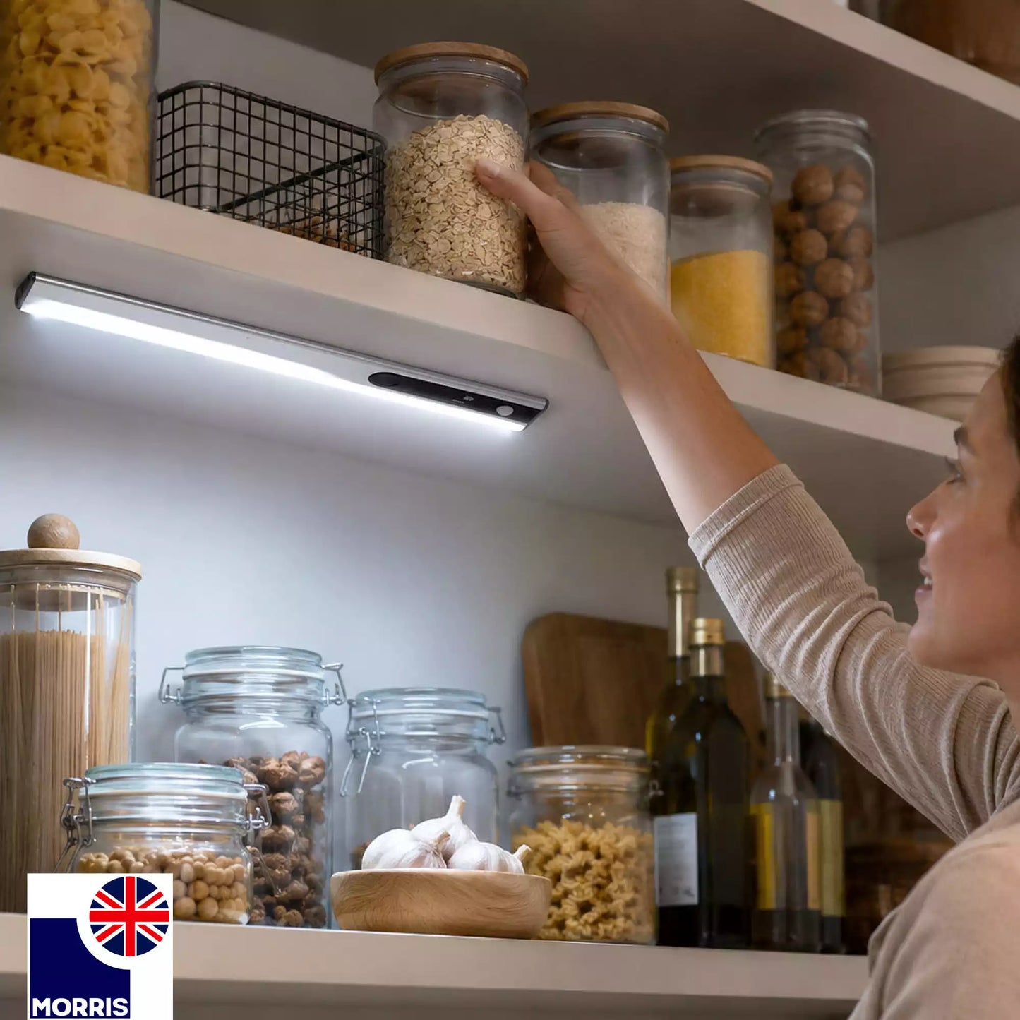 Morris LED Rechargeable Light (Under Cabinet) with PIR Sensor - 1500mAh USB-C 120lm 6500K Dimmable Ultra Slim 7mm