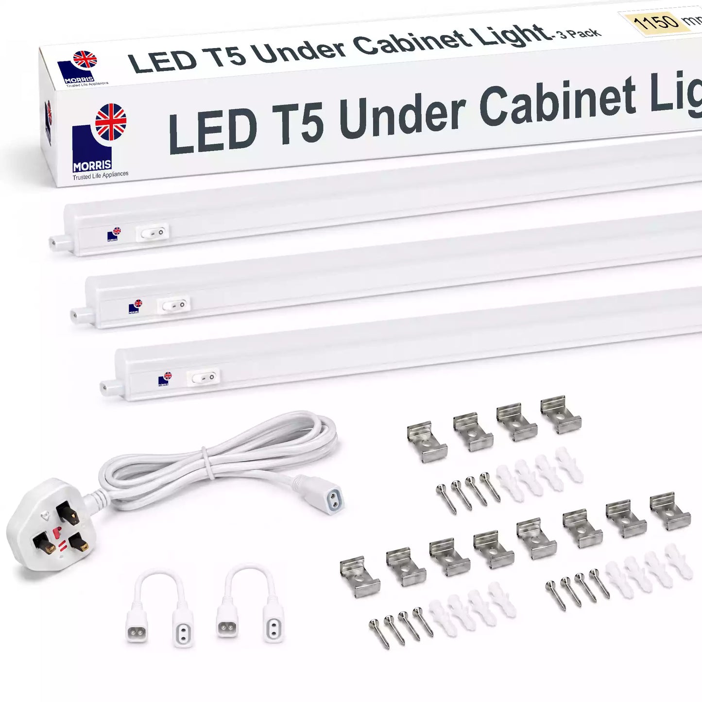 Morris LED Under Cupboard Lighting 1150mm T5 Connectable 3000 or 6500K 1-4 packs
