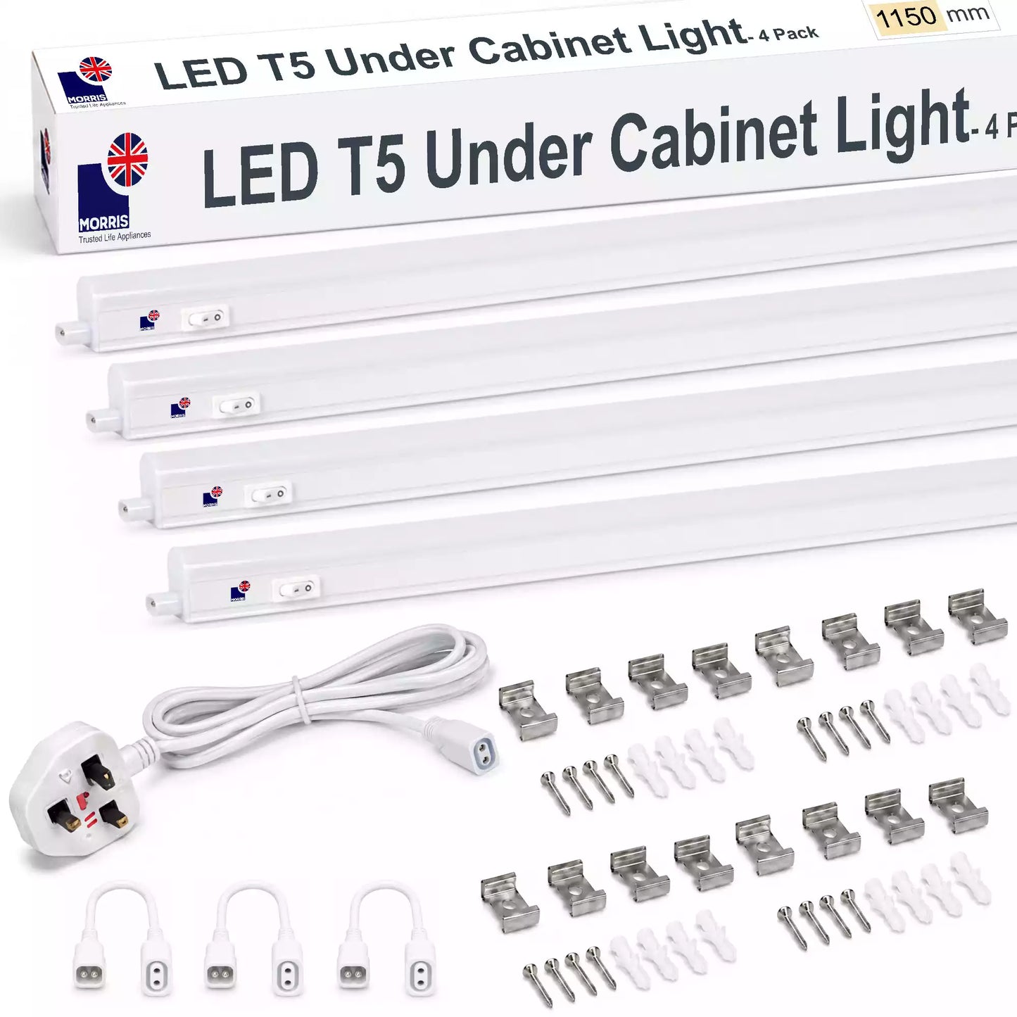 Morris LED Under Cupboard Lighting 1150mm T5 Connectable 3000 or 6500K 1-4 packs