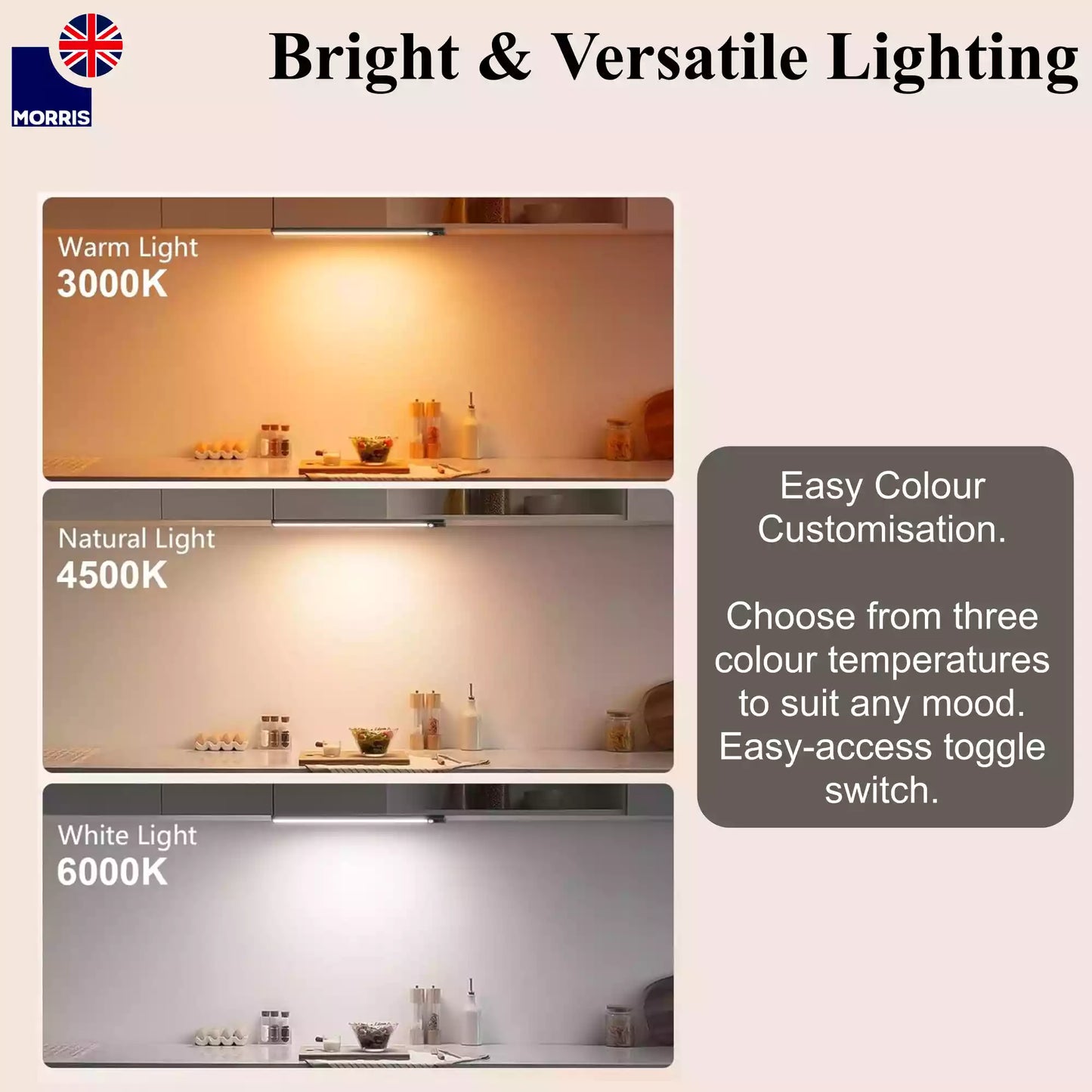 Morris t5 under cabinet lighting 550mm single bright and versatile lighting