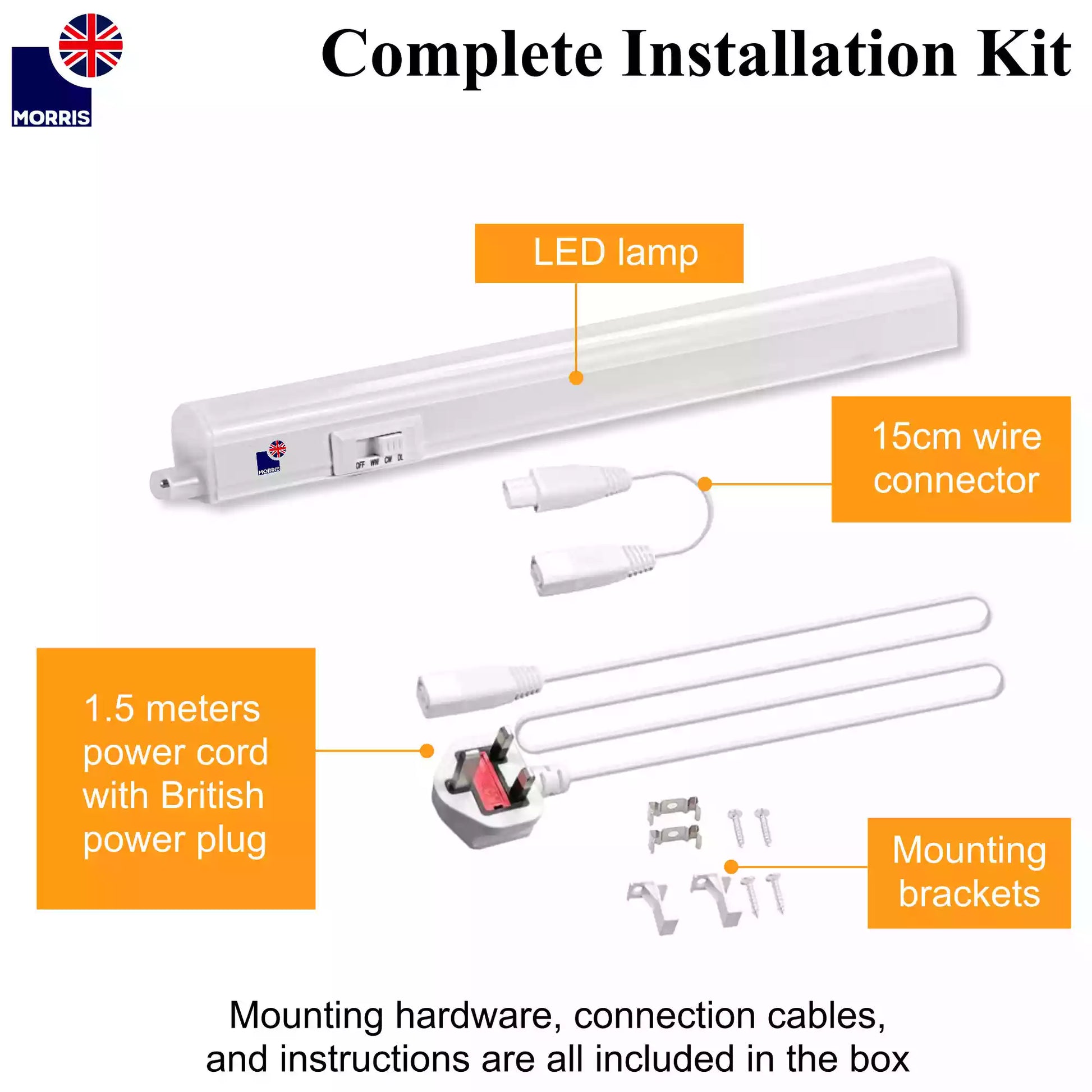 Morris t5 under cabinet lighting 550mm single complete installation kit