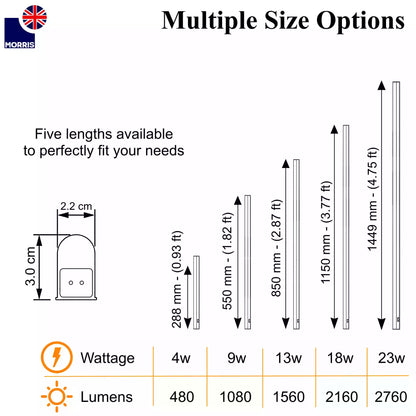 Morris three colour led under cabinet light 1150mm single multiple size options