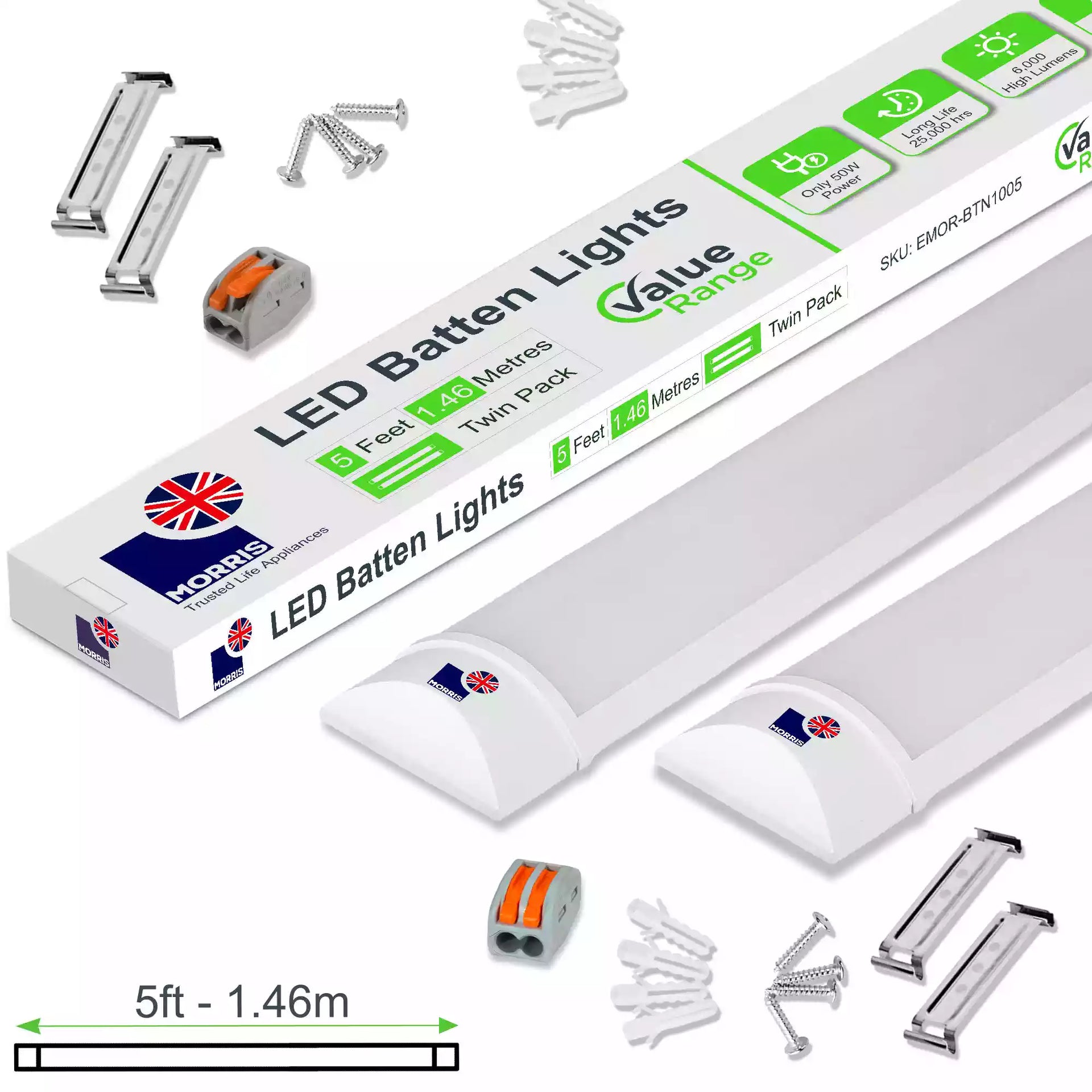 Slimline Lightweight 5ft Twin LED Tube Light Value Range