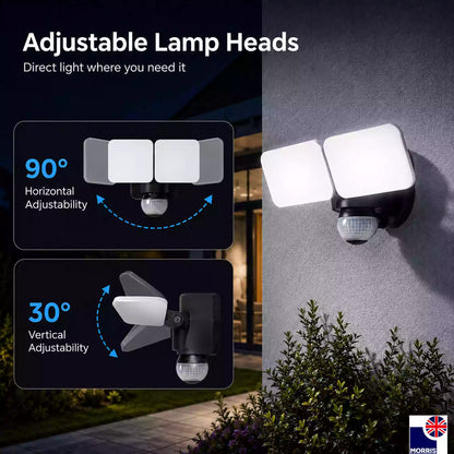 Morris twin head outdoor lights with sensor led 20w adjustable