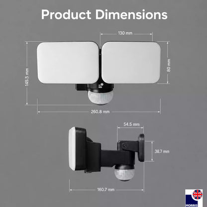 Morris twin head outdoor lights with sensor led 20w product dimensions